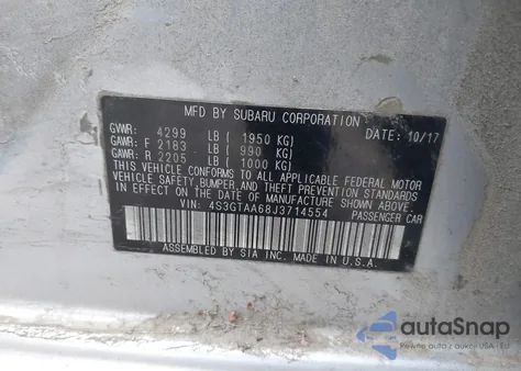 2018 Subaru Impreza 2.0I z USA, uszkodzony, nr VIN 4S3GTAA68J3714554